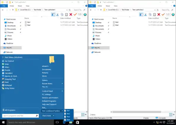 Classic Shell Start menu pinagsama-samang mga folder sa pagkilos