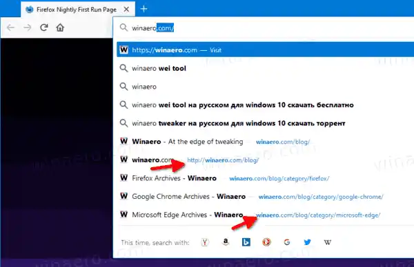 Firefox adressfältsförslag utan HTTPS