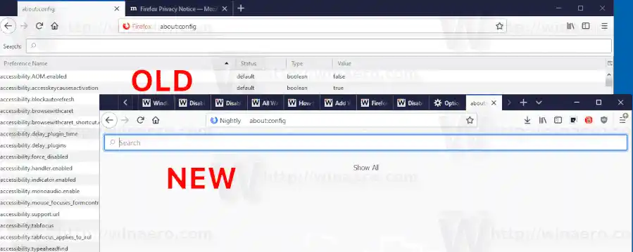 Nieuw Over: configuratiepagina en add-onbeheer in Firefox