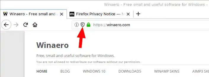 Firefox tartalomblokkoló pajzs ikon