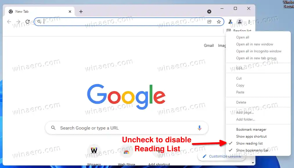 Como ativar ou desativar a lista de leitura no Google Chrome