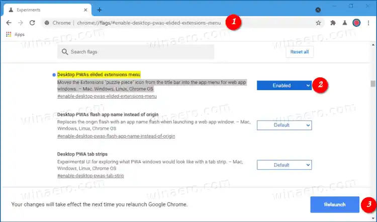 סמל חלק הפאזל הוסר משורת הכותרת של Chrome PWA