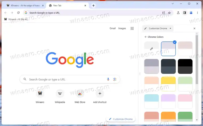 Tema de cores do Chrome