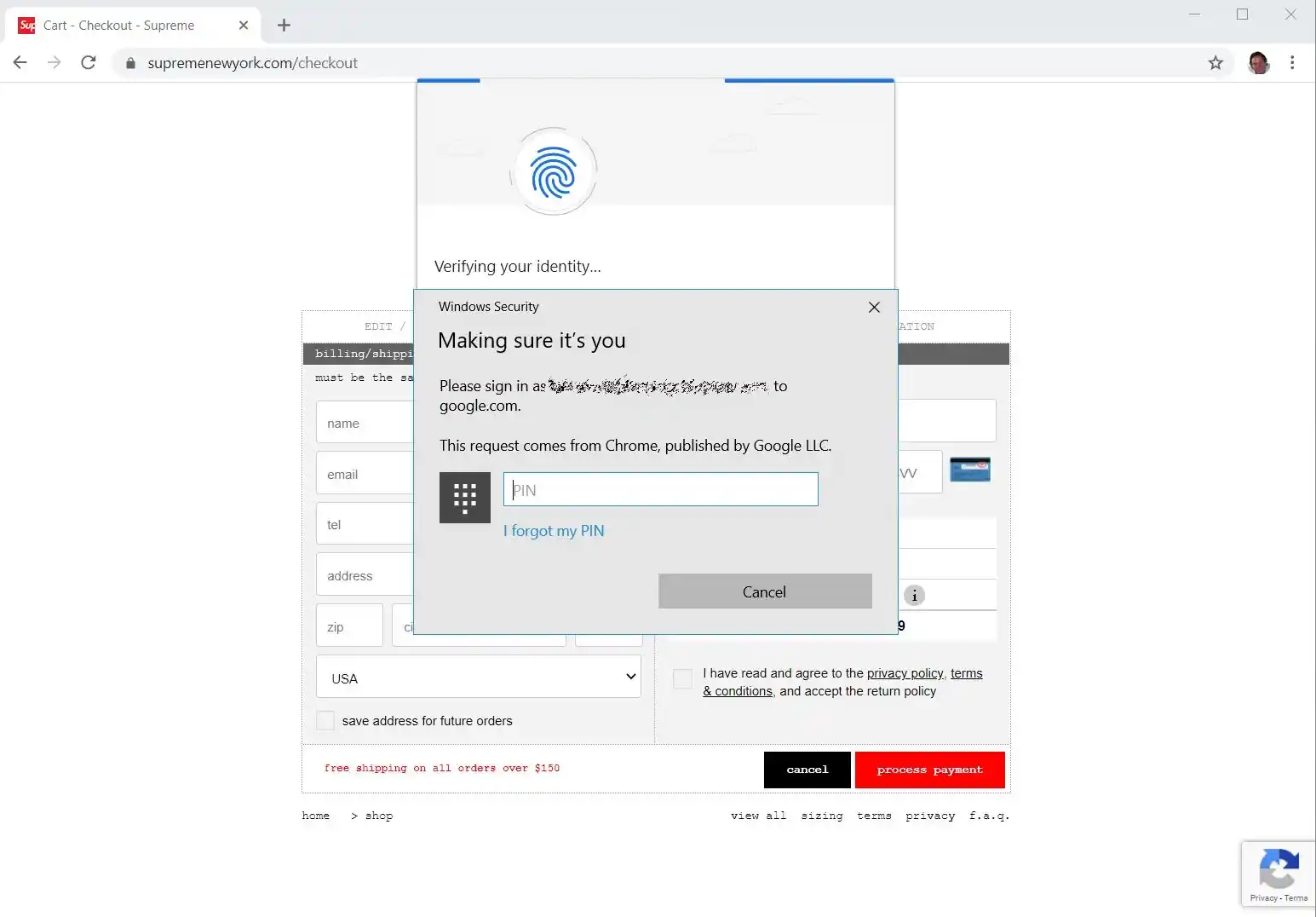 Chrome Windows Hello Payments