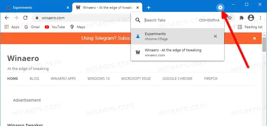 Google Chrome टाइटल बार से सर्च टैब बटन हटाएं