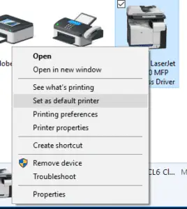 Iestatīt kā noklusējuma printeri