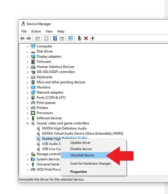 Deinstallieren Sie den Realtek HD Audio-Treiber
