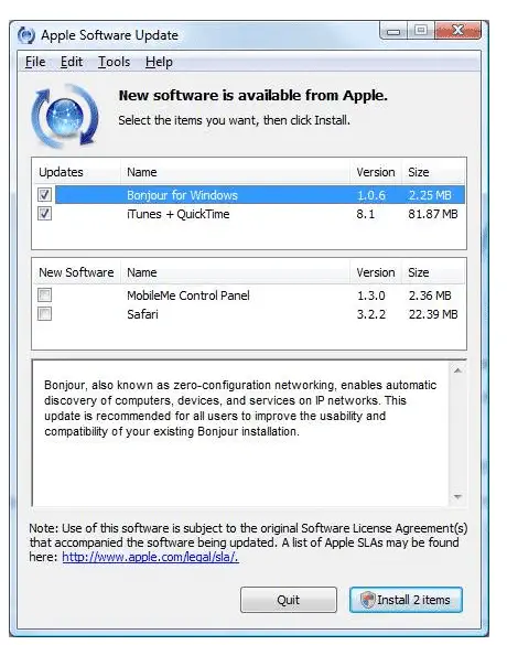 Actualització del programari de Windows Apple