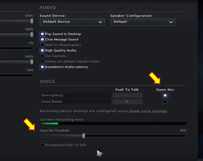 Odprite Mic Threshold