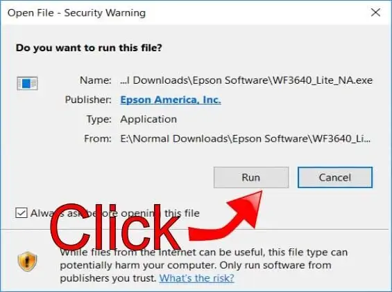 قم بتشغيل برنامج تثبيت Epson