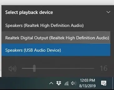 Powinieneś zobaczyć Realtek High Definition Audio na pasku zadań