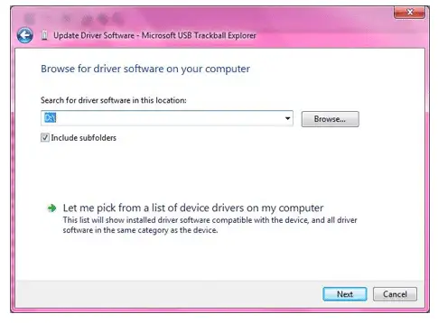 seleccione Buscar en mi computadora el controlador descargado