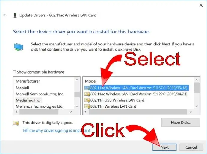 Επιλέξτε την έκδοση MediaTek Wireless Drivers