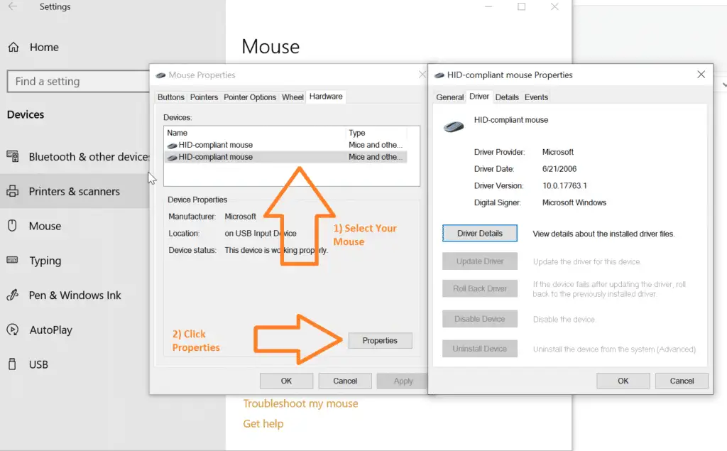 Propriétés de la souris Windows 10