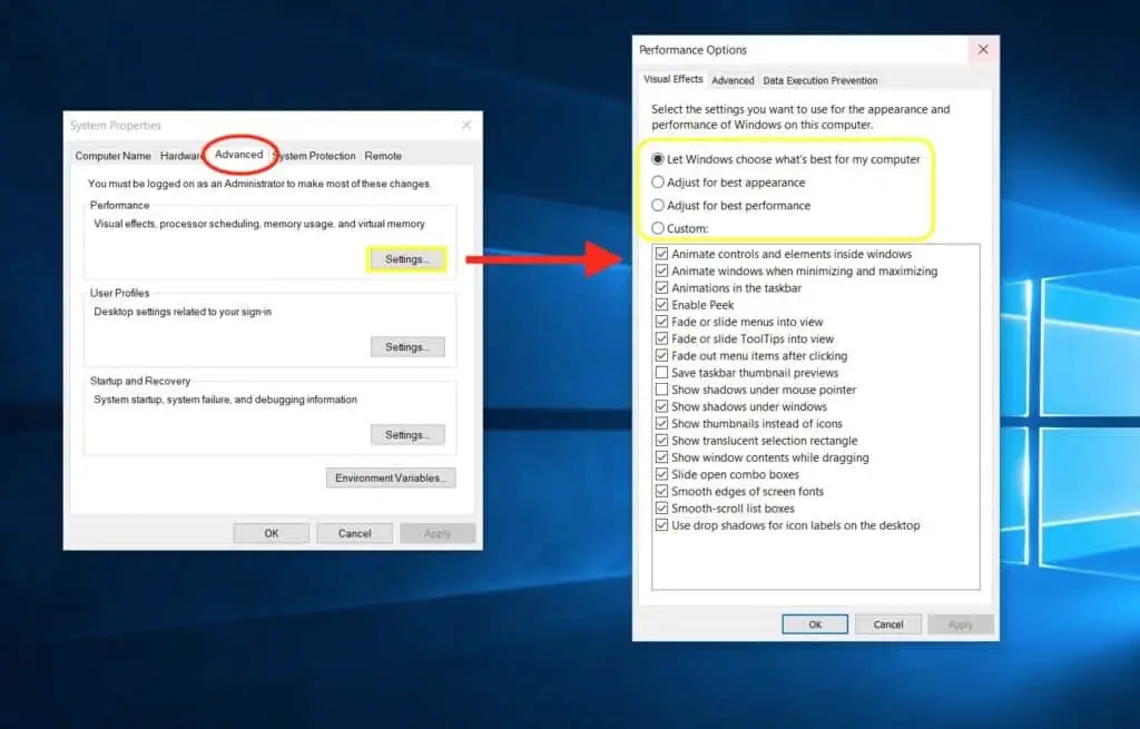 control panel ng mga setting ng system ng windows