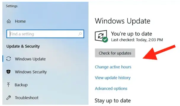 verificação de atualização do Windows