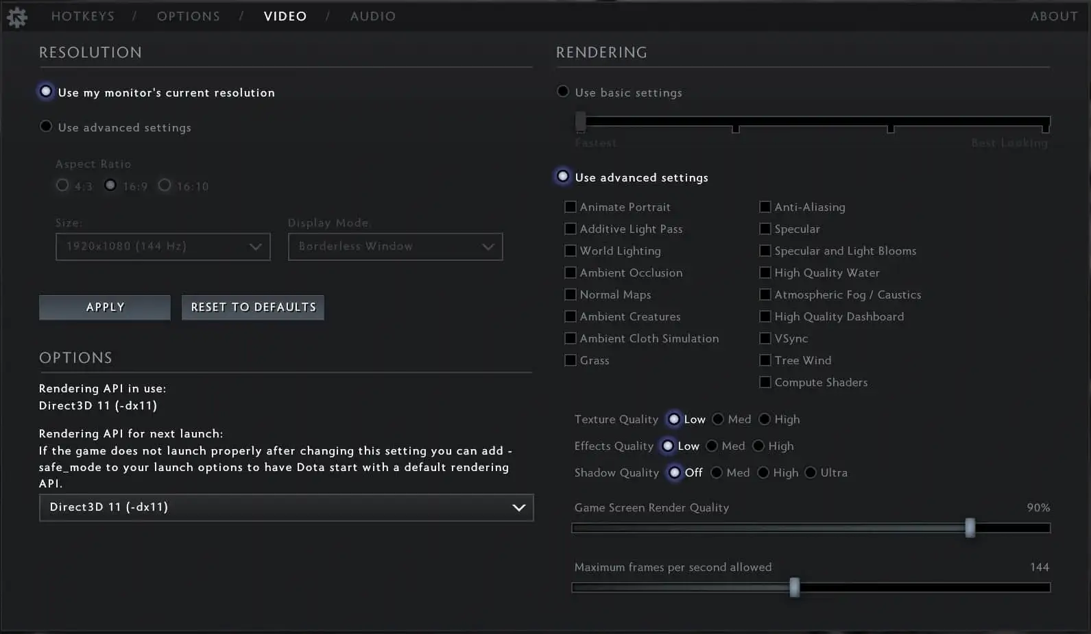 Ändern der Renderqualität Ihres Spielbildschirms (Videoeinstellungen)