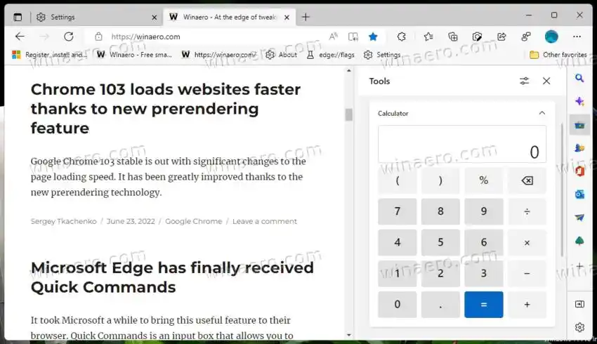 Calcolatore degli strumenti della barra laterale Edge