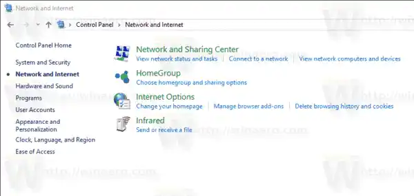 Windows 10 Kontrollpanelen Internet Options Link