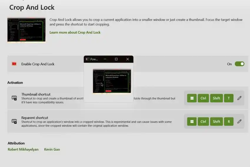 Crop and Lock PowerToys 0.73-এ একটি নতুন টুল