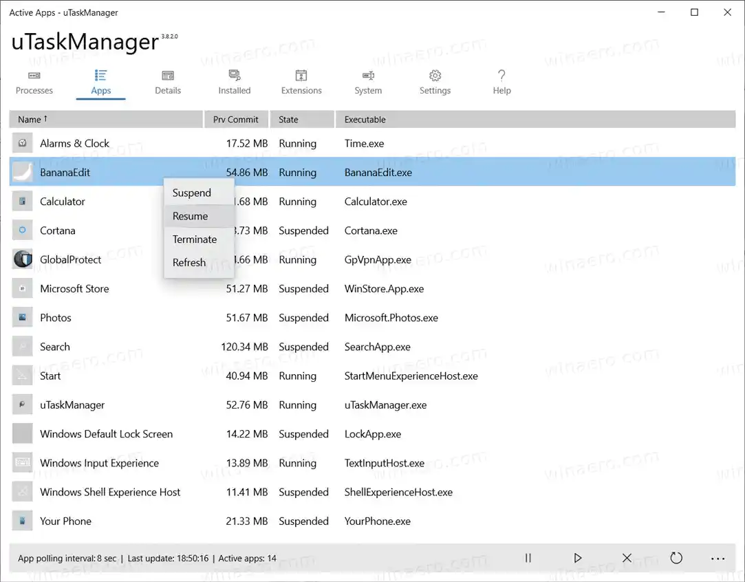 uTaskManager este o alternativă cu funcții complete pentru aplicația Store Task Manager