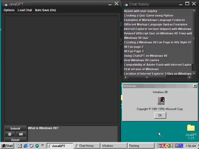 JavaGPT hace que ChatGPT funcione en Windows heredado a partir de Windows 98