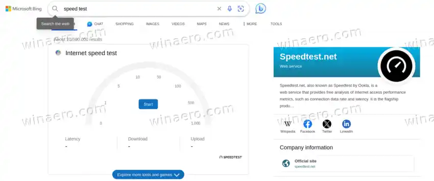 מיקרוסופט שילבה את Speedtest מאת Ookla ב-Bing