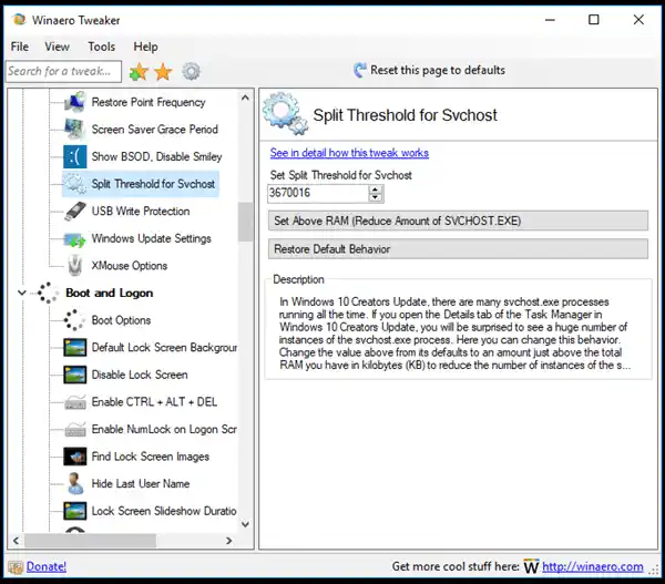 Winaero Tweaker Svchost স্প্লিট থ্রেশহোল্ড