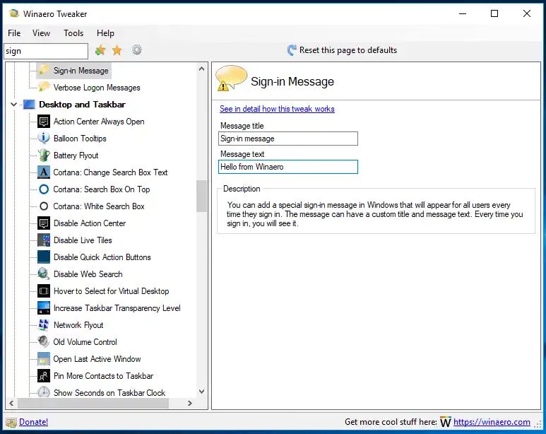 Winaero Tweaker 0.10 సైన్ ఇన్ సందేశం