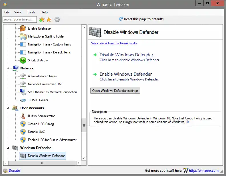 Poista Windows Defender käytöstä