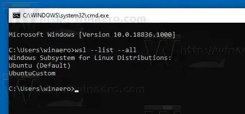 Windows 10 Importeret WSL Distro List