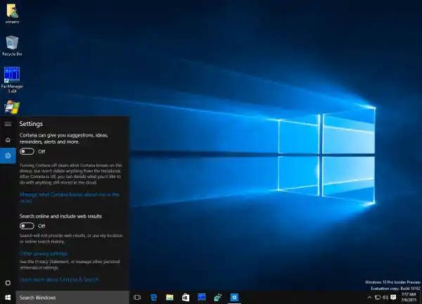 Windows 10 desabilita a pesquisa na web na barra de tarefas