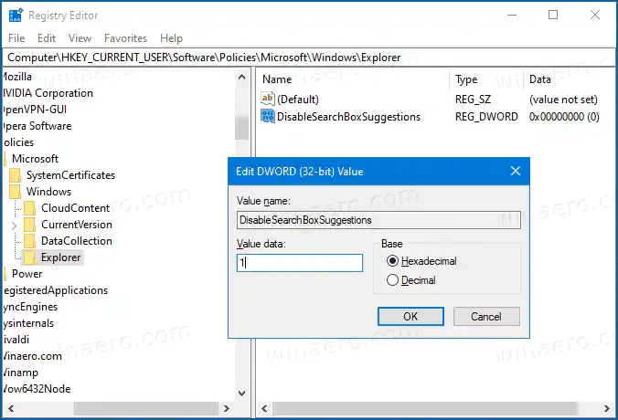 Bloquear pesquisa na Web 1 do Windows 10 versão 2004