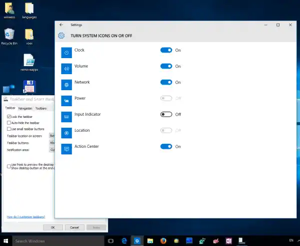 Windows 10 esegue la vecchia finestra di dialogo delle icone di notifica