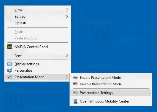 Agregar menú contextual del modo de presentación en Windows 10