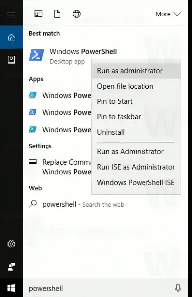 Windows 10 ersätter cmd med powershell