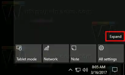 Windows 10 Action Center Expand