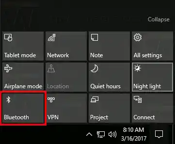 Trung tâm hành động Bluetooth của Windows 10