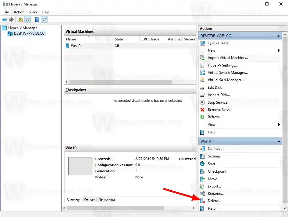 Windows 10 Hyper V Delete VM 4