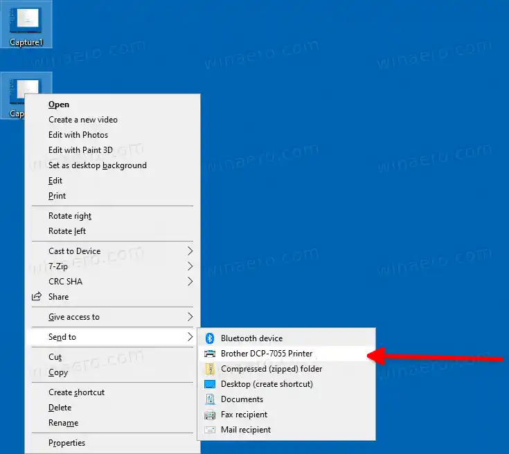 Stampante nel menu Invia a Windows 10