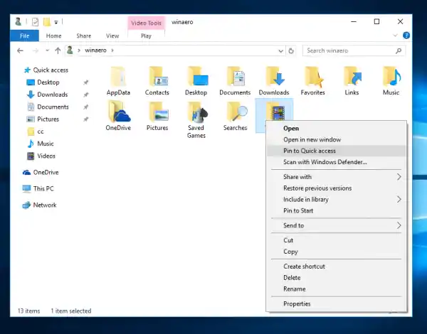 Windows 10 pinnt einen Ordner für den Schnellzugriff