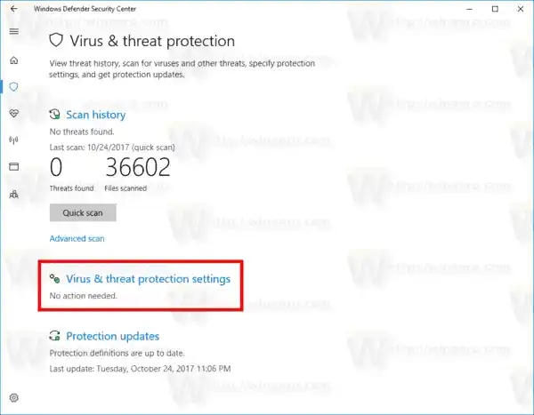 Windows 10 Вимкніть Windows Defender Save Tweak