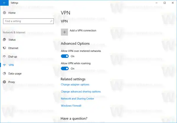 Избрана VPN връзка Windows 10