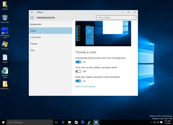 Samodejna barva Windows 10 v opravilni vrstici vzorec2