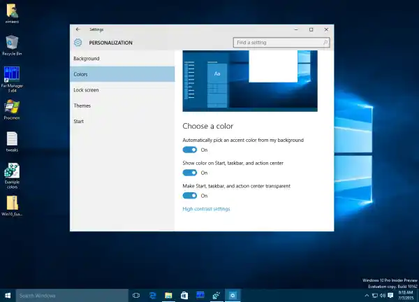 Windows 10 automatische kleur op de taakbalk voorbeeld1