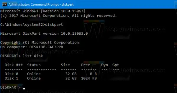 Windows 10 Diskpart Disk Seçin