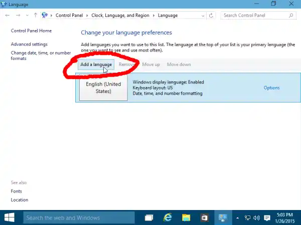 เพิ่มภาษาใหม่ Windows 10