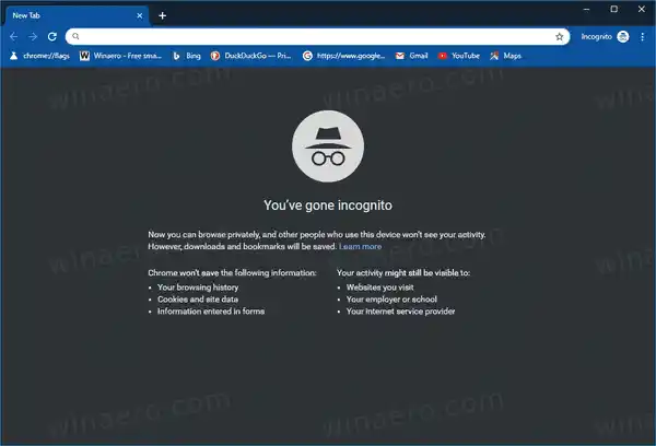 Google Chrome inkognitovindu