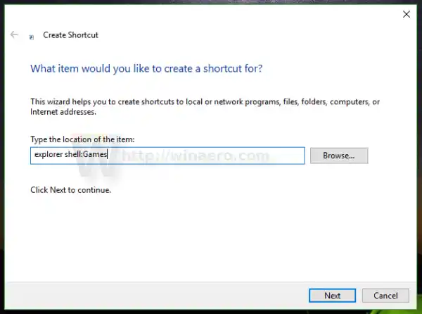 Mga larong shortcut sa pangalan ng Windows 10