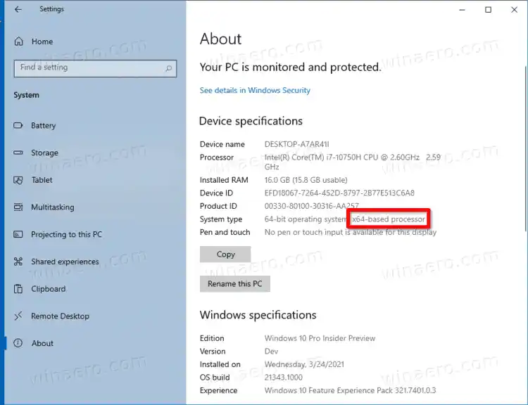 Vérifiez si le processeur est 32 bits, 64 bits ou ARM dans Windows 10